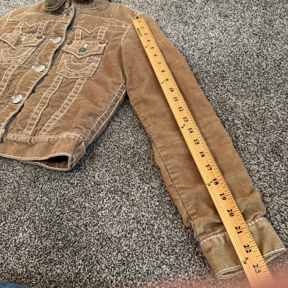 True Religion Corduroy Sherpa Jacket Brown Trucker World Tour Size Small - Picture 13 of 13